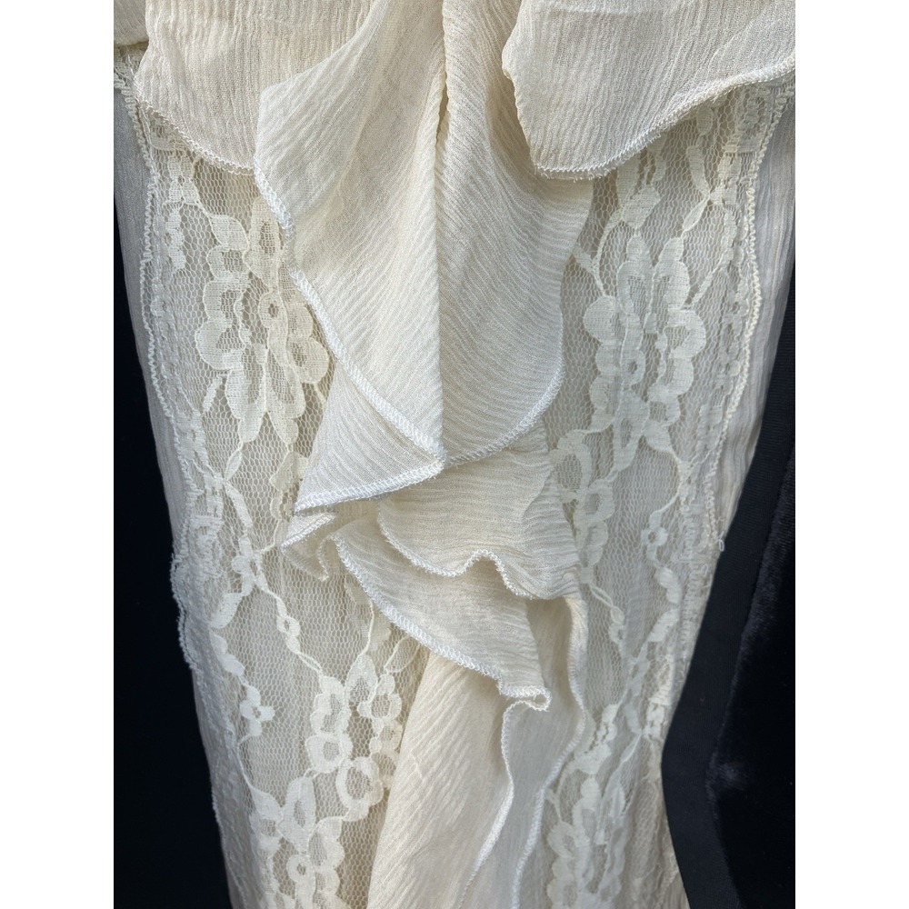 Y2K Isabella Rodriguez Silk Ruffle Poet Blouse Ivory Lace Plus 18/20 - Picture 2 of 11